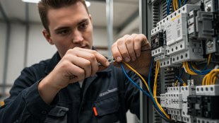 A photo of an electrician performing an Electrical Equipment Installation